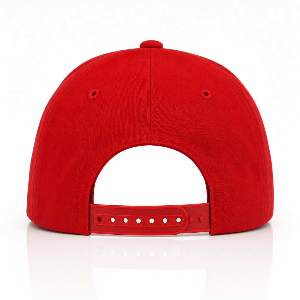 Arrière de la casquette rouge, fermeture snapback réglable en plastique rouge