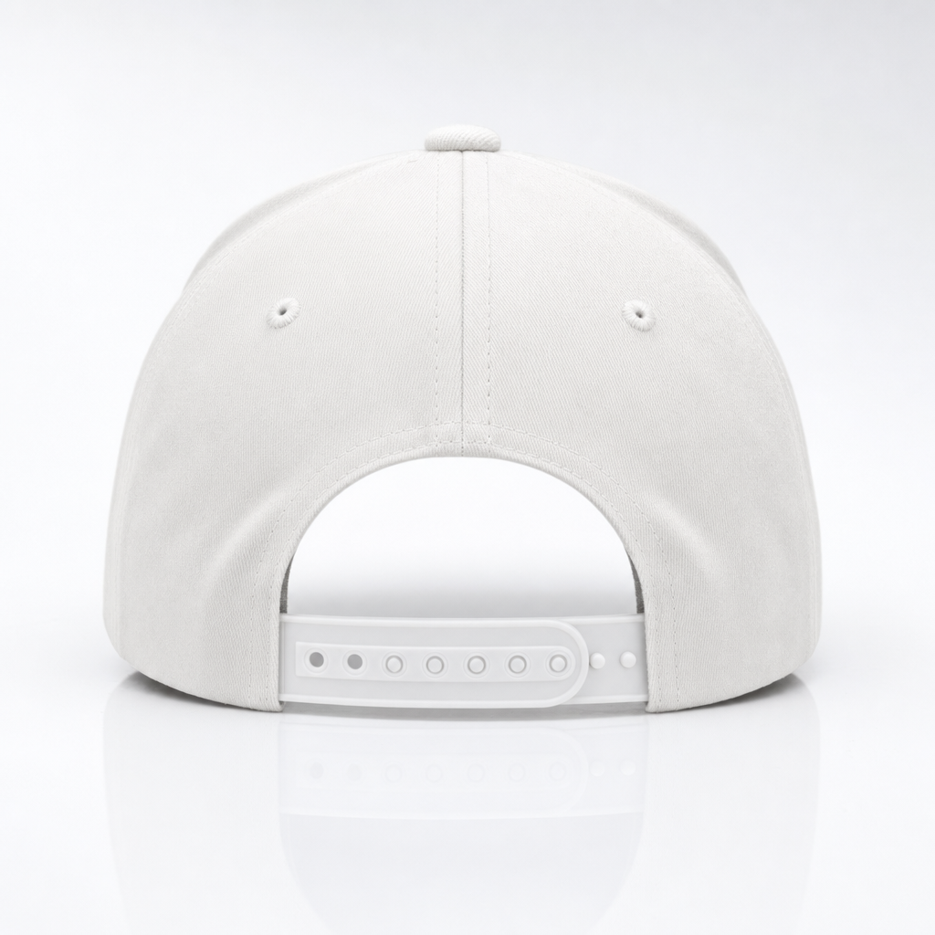 Arrière de la casquette blanche, fermeture snapback réglable en plastique blanc