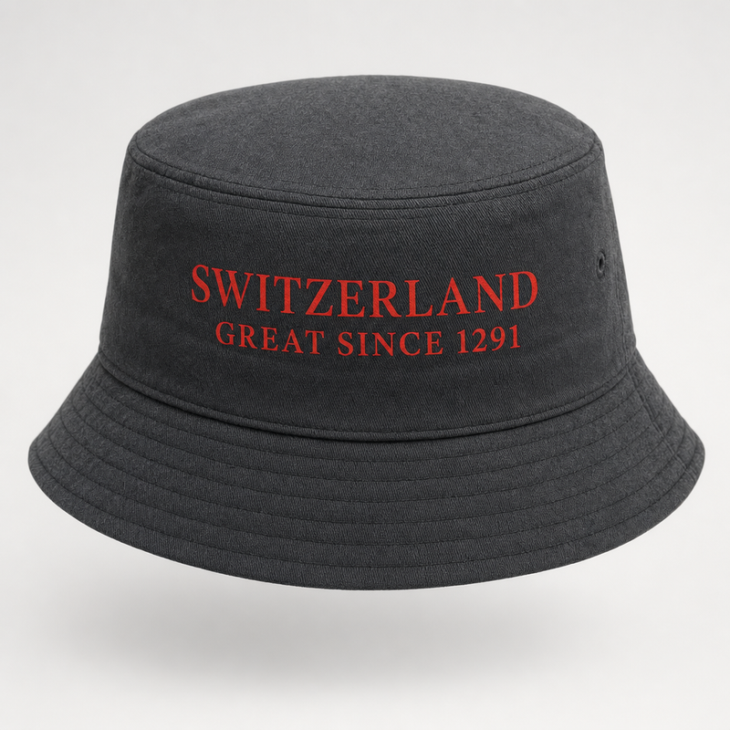 Bob gris anthracite Switzerland Great Since 1291 slogan rouge, packshot studio