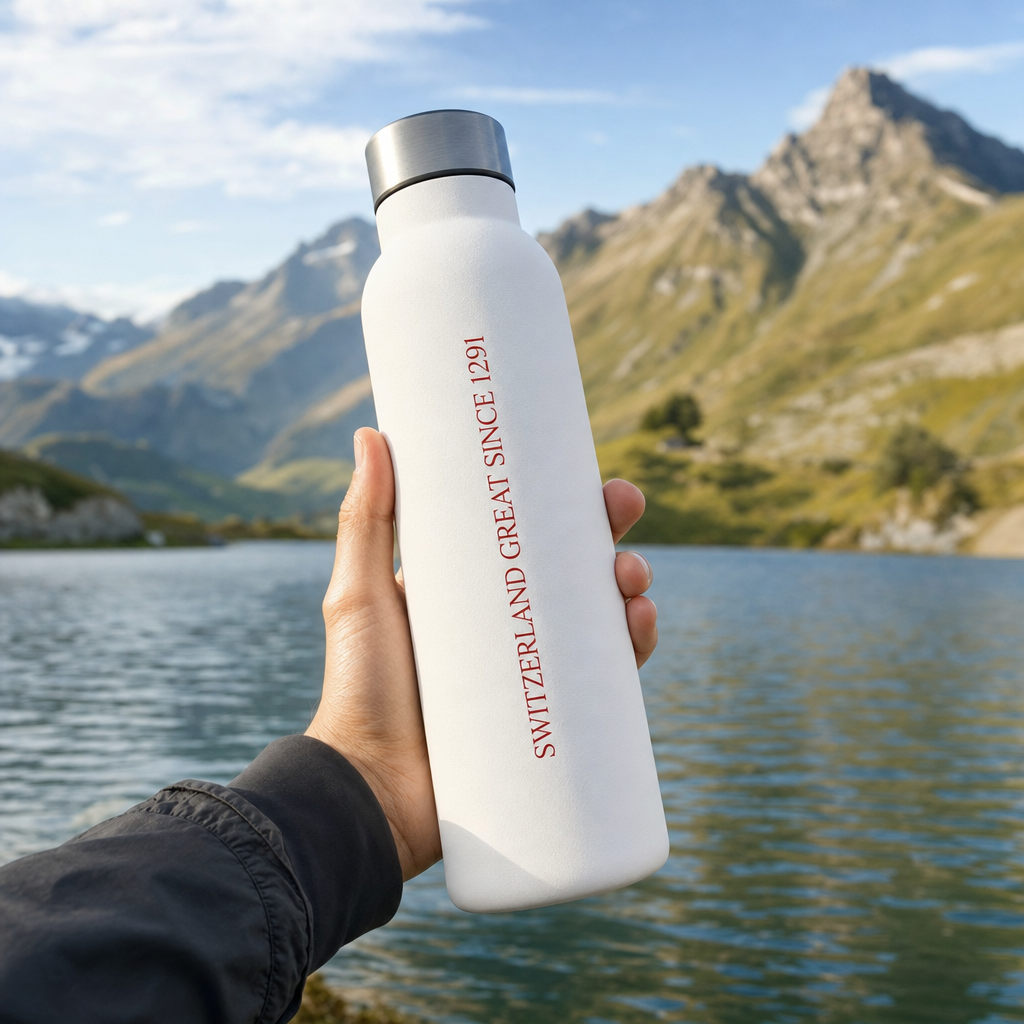 Gourde inox blanche lifestyle lac de montagne