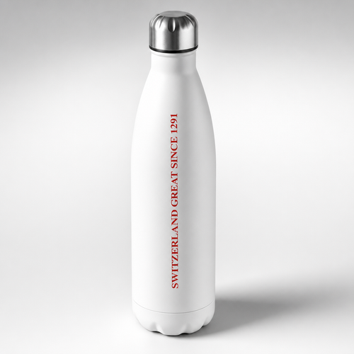 Gourde inox blanche SWITZERLAND GREAT SINCE 1291, packshot studio