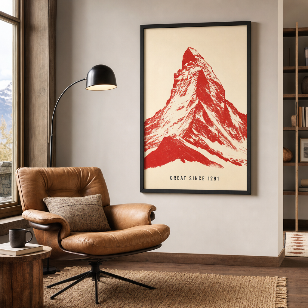 Le Tableau 1291 encadré au-dessus d'un fauteuil de lecture en cuir