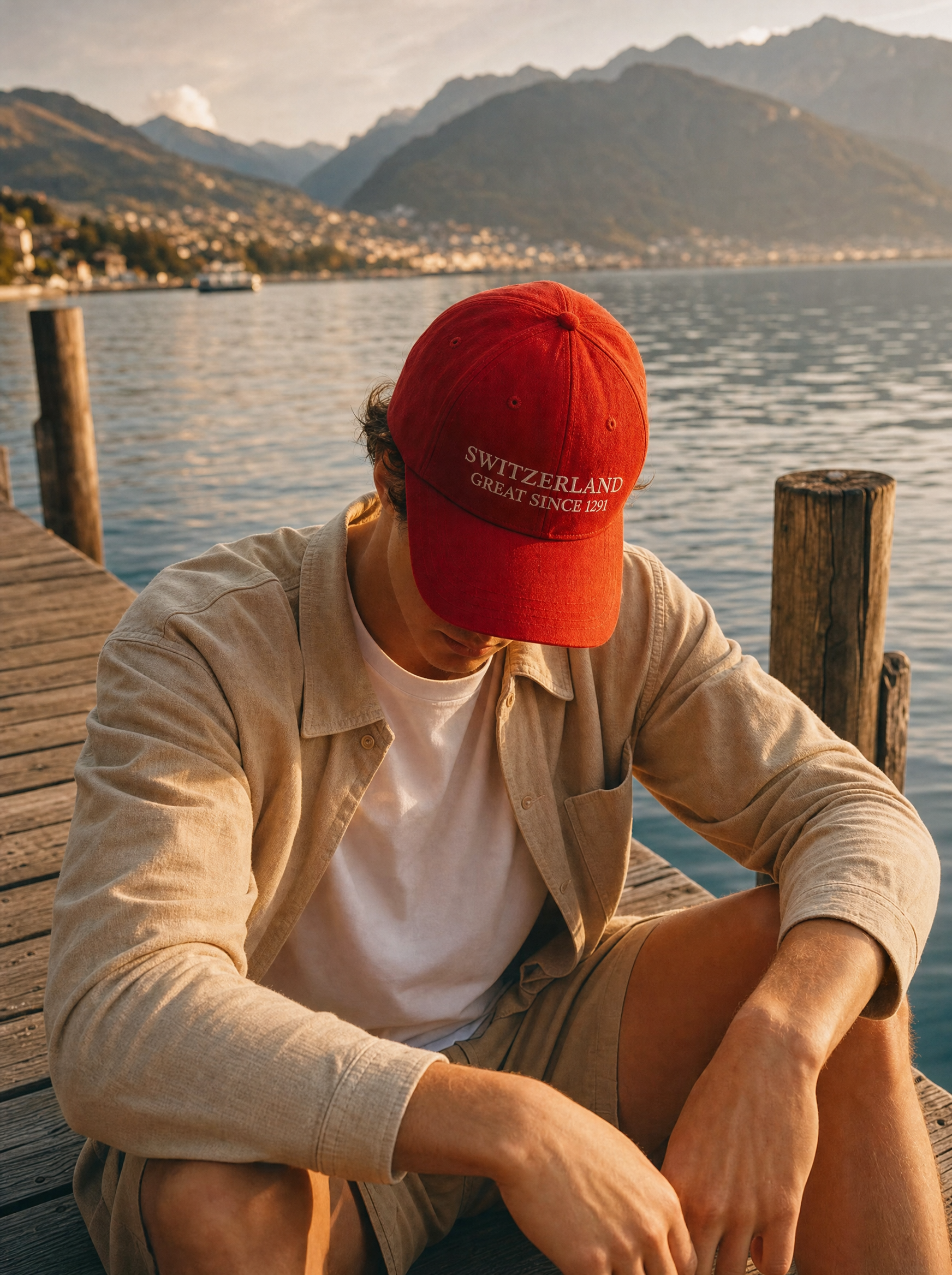 Casquette rouge SWITZERLAND GREAT SINCE 1291 portee - lifestyle suisse