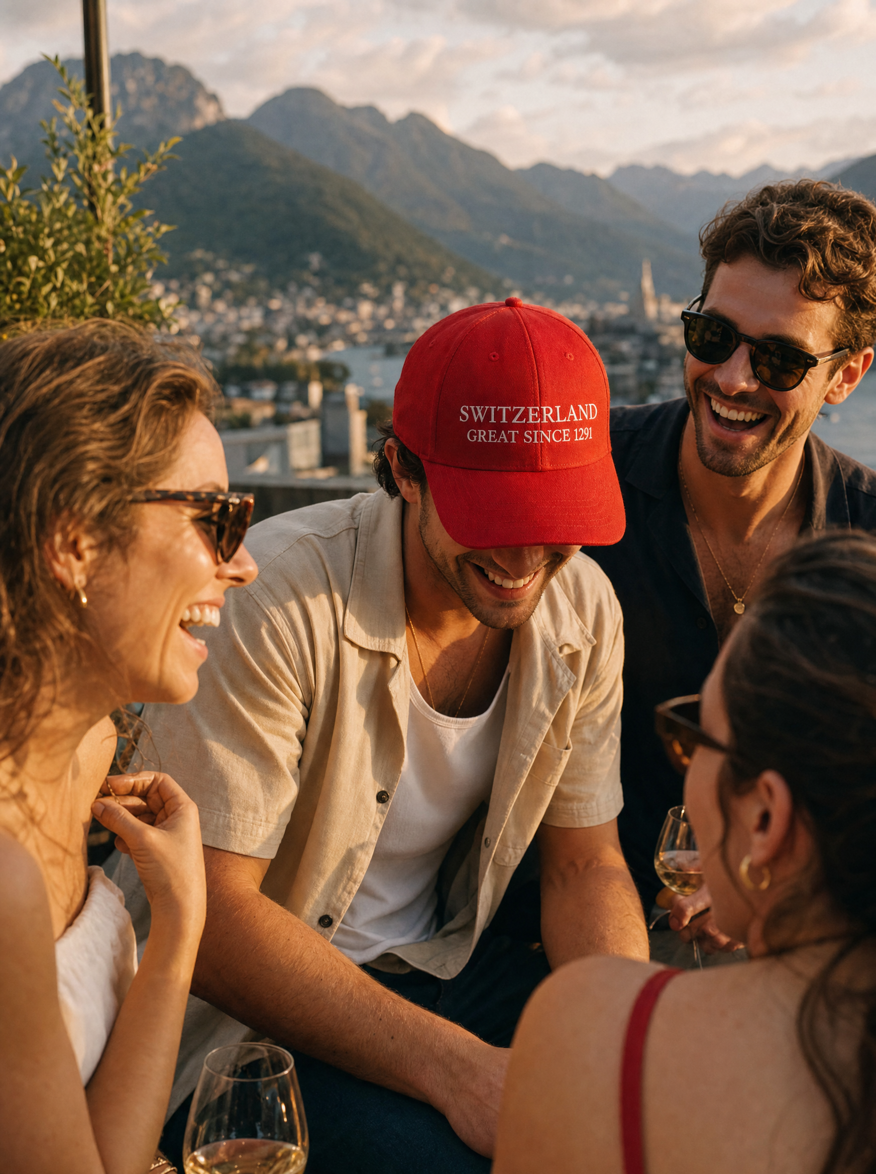 Casquette rouge SWITZERLAND GREAT SINCE 1291 portee - lifestyle suisse