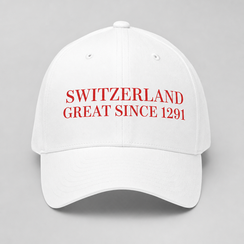 Casquette blanche imprimee rouge Switzerland Great Since 1291, vue de face