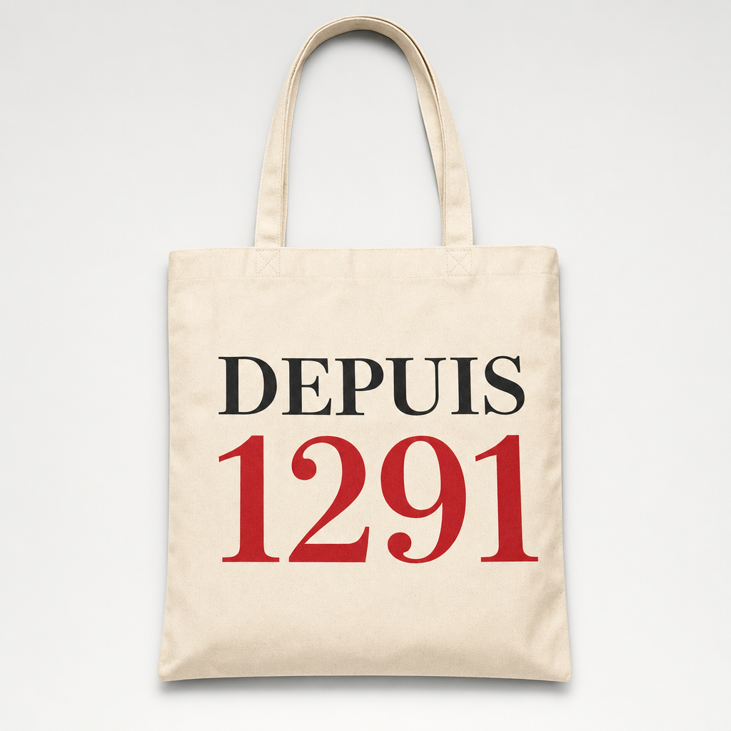 Tote bag ecru Depuis 1291, vue de face