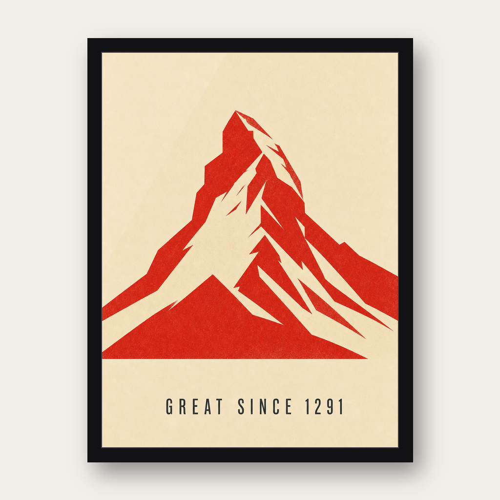 Le Tableau 1291 design Alpine, cadre noir 30x40 · déco murale suisse Switzerland 1291
