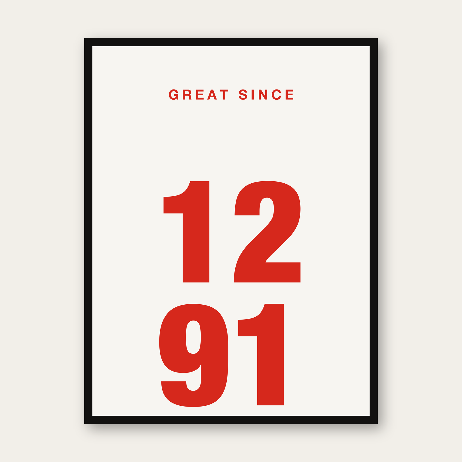 Le Tableau 1291 design Typographique, cadre noir 30x40 · déco murale suisse Switzerland 1291