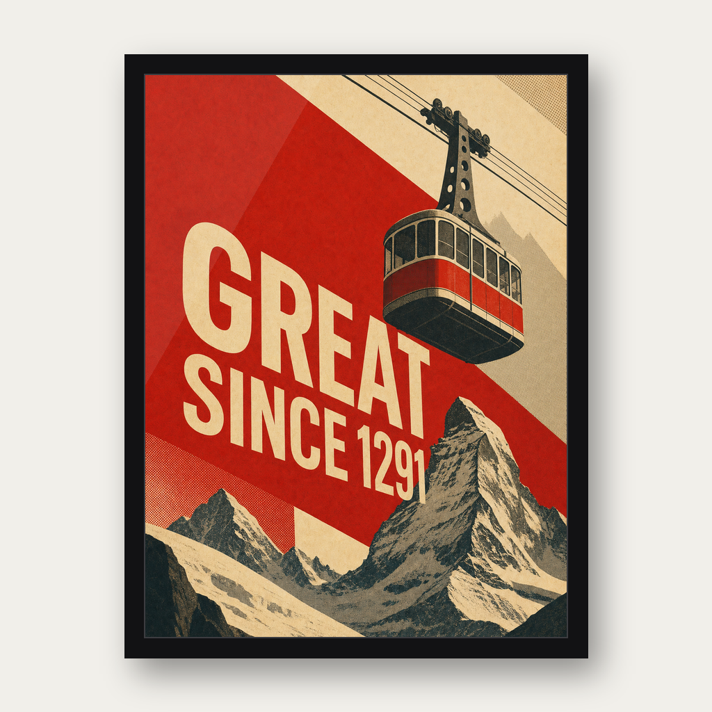 Le Tableau 1291 design Vintage, cadre noir 30x40 · déco murale suisse Switzerland 1291