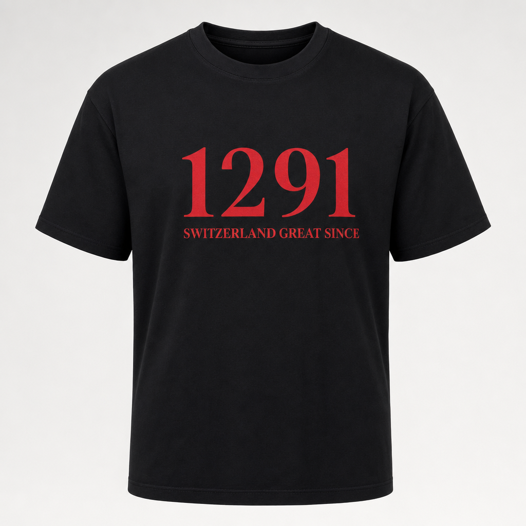 T-shirt noir 1291 rouge Switzerland Great Since, packshot studio