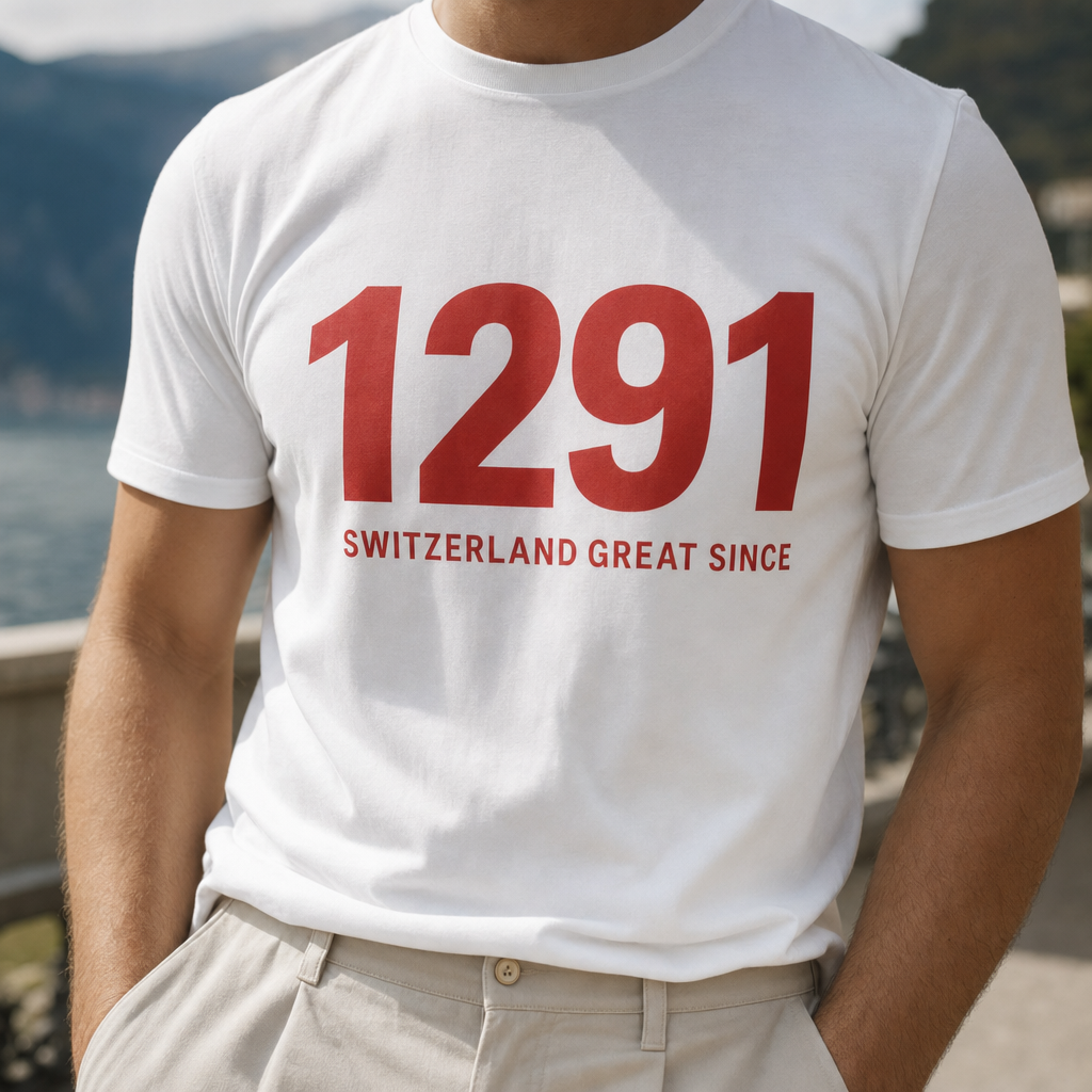 T-shirt blanc 1291 SWITZERLAND GREAT SINCE porte, buste